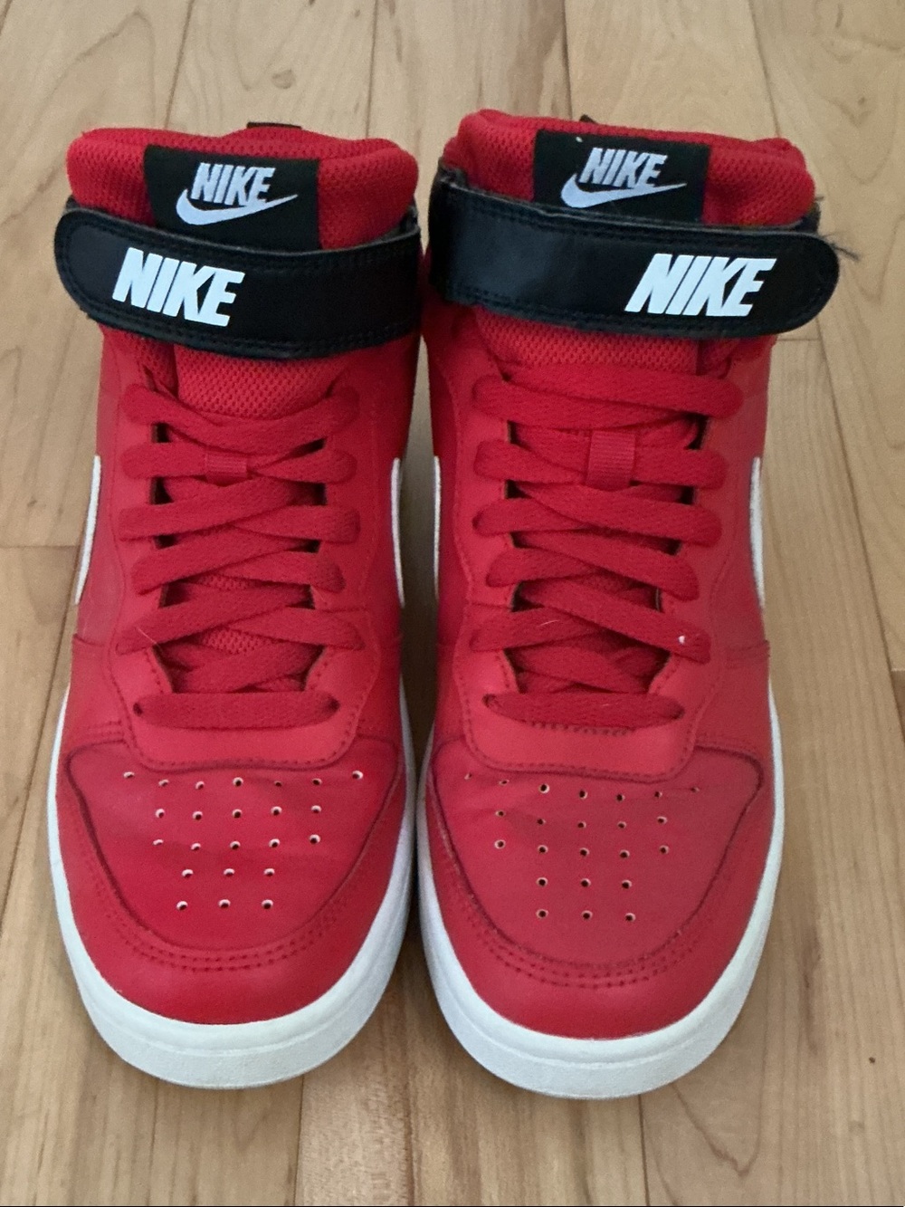 Nike Court Borough Mid Red Sneakers with Black Strap and White Accents